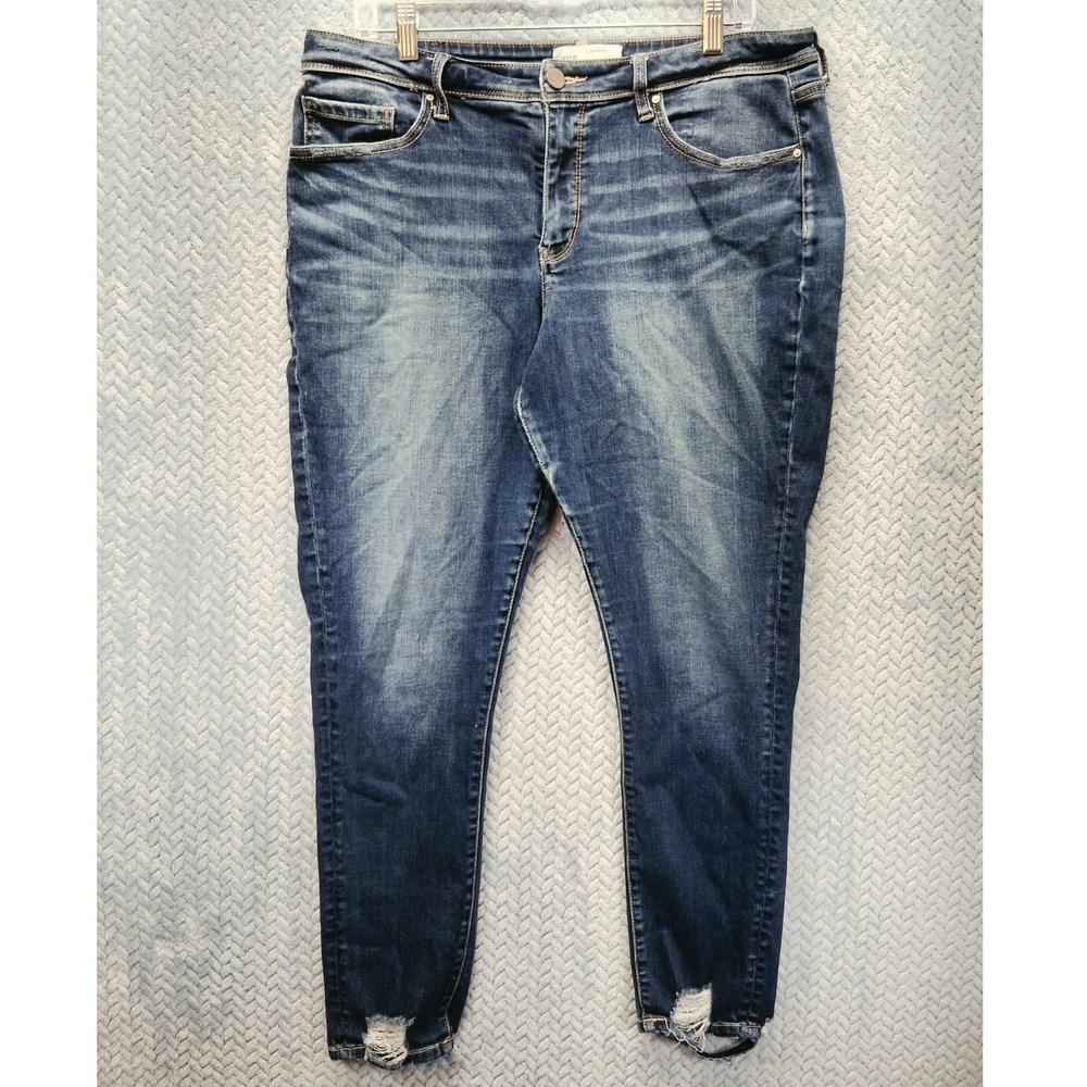 BKE Gabby Curvy Fit High Rise Ankle Skinny Jeans Blue Distressed Hem Size 32